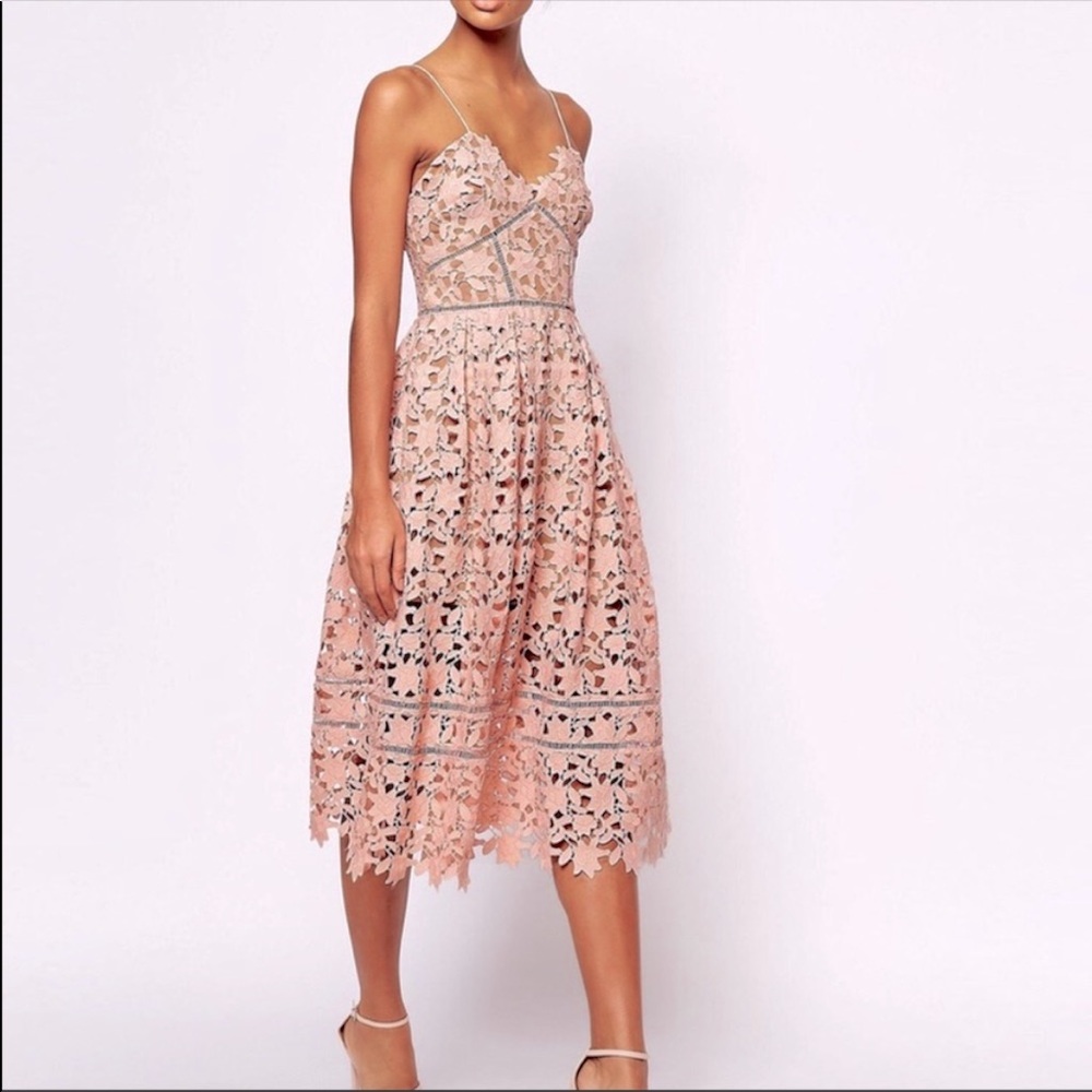 Self-portrait azalea dress in rose. Beautiful lace dress w pockets! Never worn.